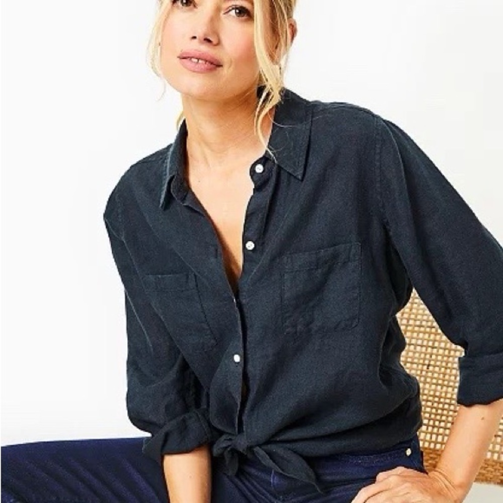 NWT Lilly Pulitzer Sea View Onyx Linen Button Top-Large